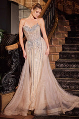 Strapless crystal embroidered gown with sweeping tulle train – The Boss Lady Gown, Atlanta showroom.”
“Close-up of boned bodice and crystal piping – Boss Lady Gown CB158.”
“Back view of layered tulle train in champagne tone – Boss Lady Gown.”

